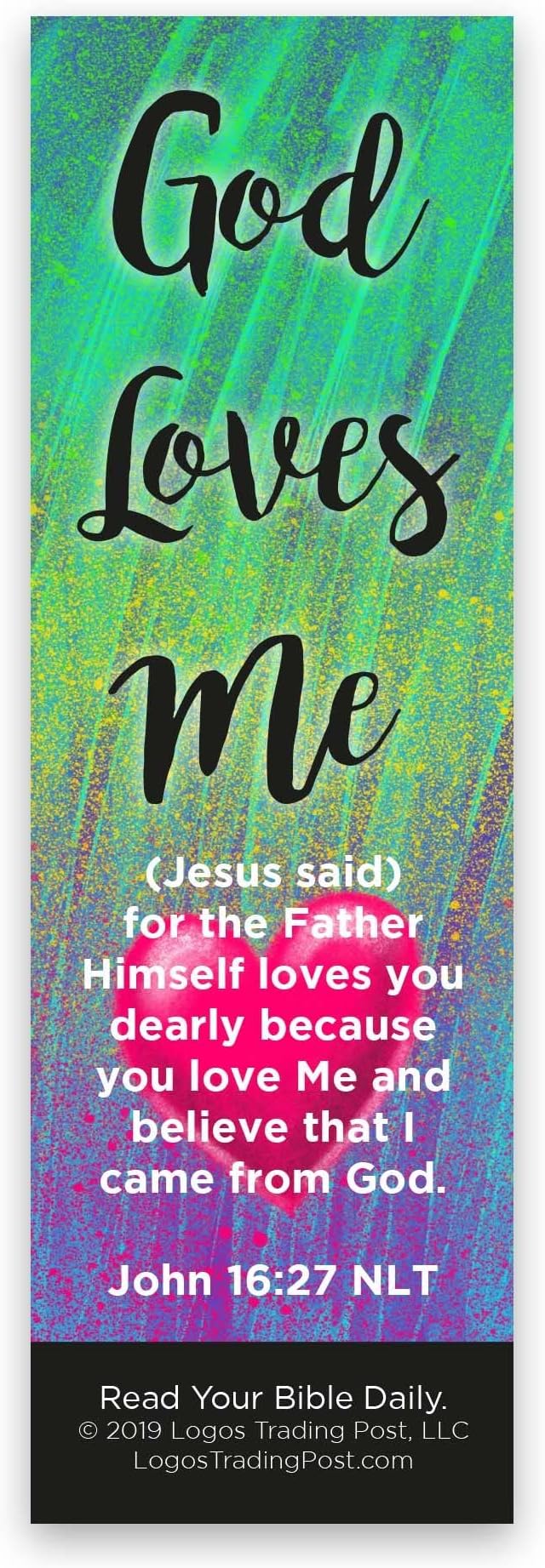 God Loves Me, John 16:27, Bulk Pack of 25 Christian Bookmarks for Kids, Childrens Bible Verse Book Markers, Sunday School Prizes with Memory Verses, Scripture Gifts for Kids & Youth