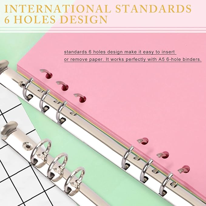 A5 Refills Paper, A5 Binder Planner Loose Leaf Paper, [5 Color] 150 Sheets (300 Pages) 6-Hole Notebook Refills for 6-Ring Refillable A5 Ring Binder Notebook Planner, Blank Paper