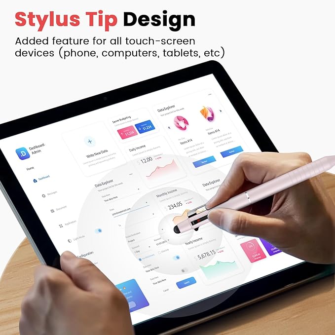 Sooez Multicolor Pen in One, Sleek Metallic 4 Color Ballpoint Pens, Medium Point (1.0mm), Retractable Ball Pen with Stylus Tip, Journaling Planner Pens for Nursing School Office Supplies, 3 Pack, Pink