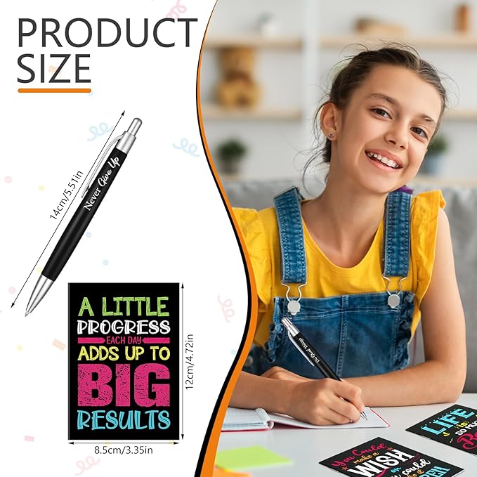 Yeaqee 72 Pcs Motivational Pens Notepads Gifts Set Inspirational Quote Ballpoint Pen Small Notebook Mini Journal Bulk Gifts for Teacher Coworker Gifts Women Office School(Inspirational)