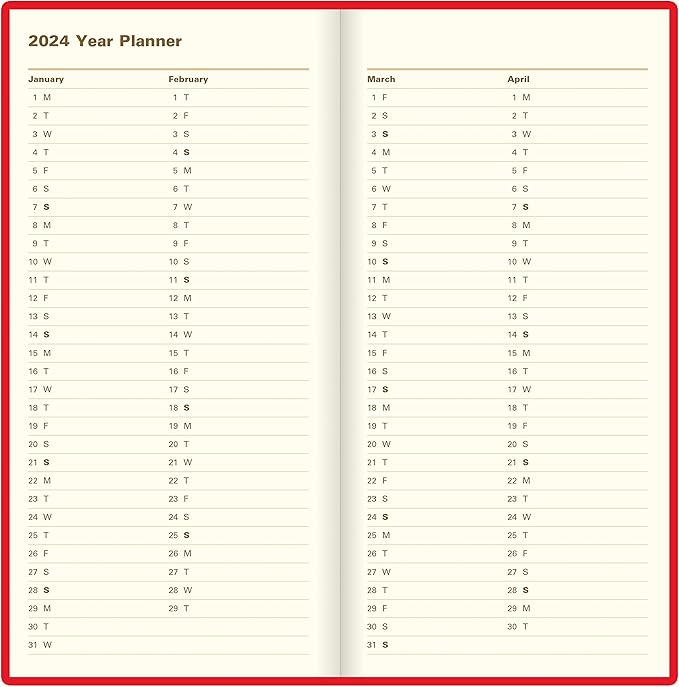 Letts of London Belgravia Weekly/Monthly Planner, 12 Months, January to December, 2024, Vertical, Slim Size, 6.625" x 3.25", Red (C33SURD-24)