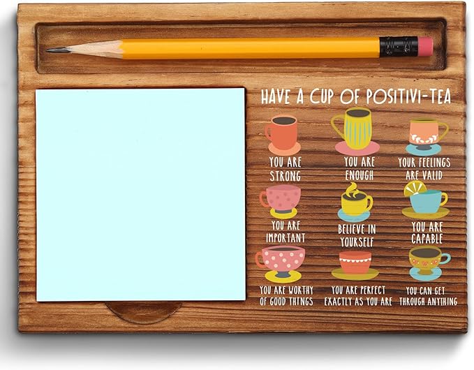 Positivi-Tea Positivity Self Affirmation Sticky Note Holder, Self Empowerment Positive Self-Talk School Counselor Corner Psychologist Therapist Self-Stick Note Pad Holders ZSS46