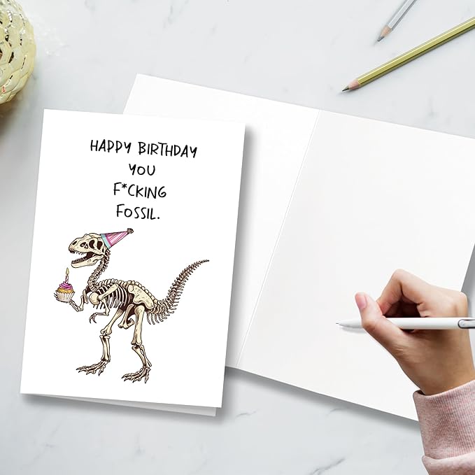 Dinosaur Birthday Greeting Card, Funny & Sarcastic, Blank Inside, Unisex-Adults, 5x7 inches