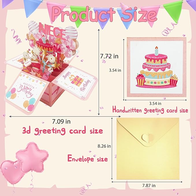 Asmallgf Happy Niece Birthday Gifts from Auntie Uncle, 3D Greeting Card for Baby Niece Adult Kid, Funny Niece Money Box for Girl Women