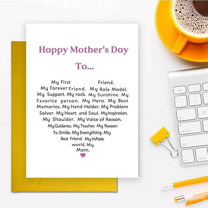 UUEFKTN Cute Mother's Day Card for Mom, Heartfelt Mothers Day Card from Child, Mothers Day Gift from Daughter Son, Poem Mother's day Card for Women, Keepsake Mother's Day Card Gift