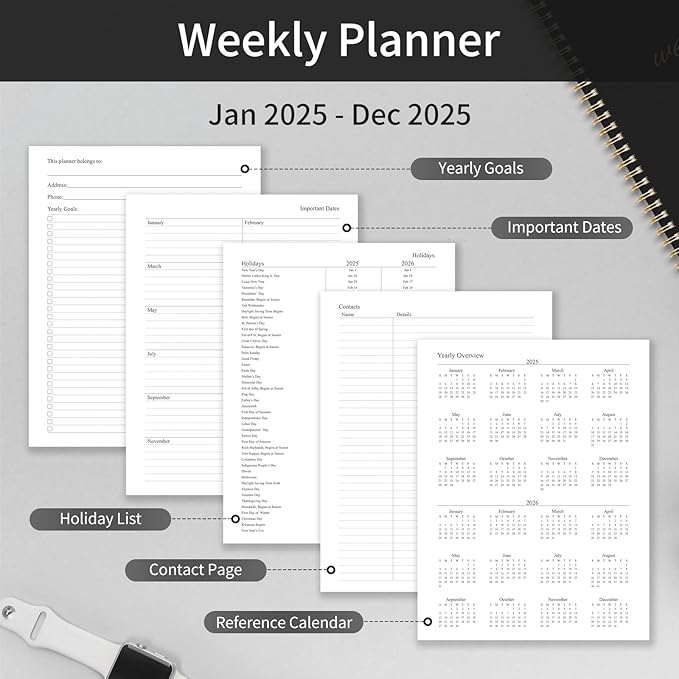 2025 Planner Weekly and Monthly, Calendar Planner with Monthly Tabs, 2025 Weekly Planner from Jan 2025 - Dec 2025, Weekly Monthly Planner with Spiral Binding- 6.3" X 8.5", Black