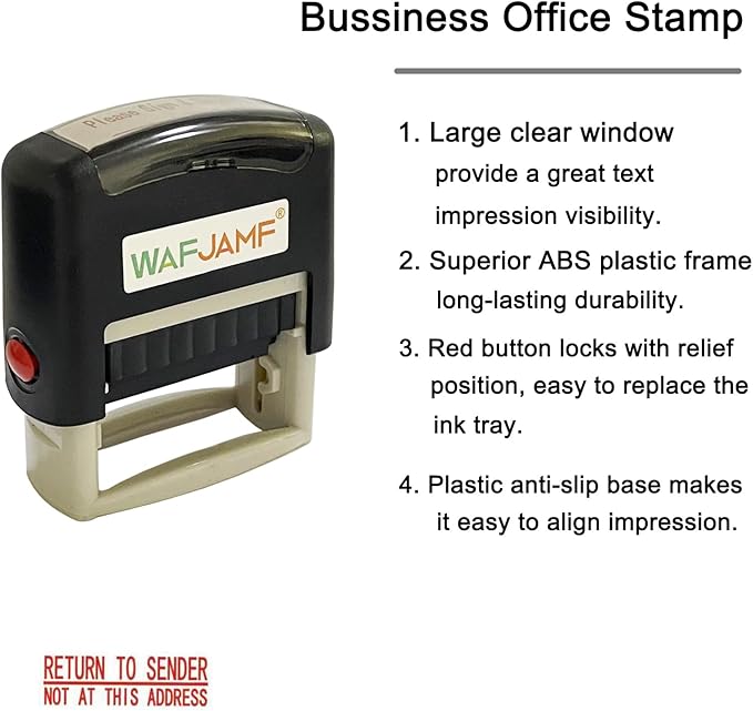 WAFJAMF Return to Sender Not at This Address Stamp – Self Inking Stamp Office Stamp Message Stamp Red Ink-Medium