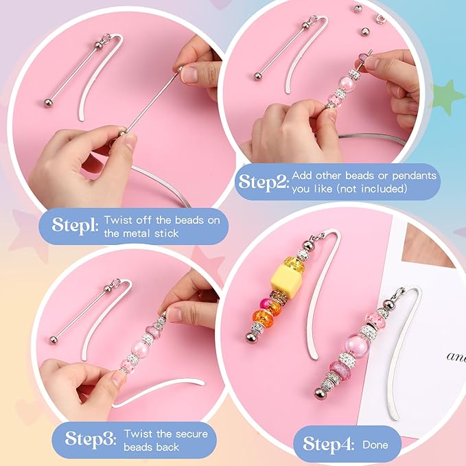 8 Pcs Beadable Bookmarks DIY Metal Blank Bar Bookmark for Beads Modern Beaded Bookmark Craft Jewelry Pendant Charm Gift for Book Lovers Student Teacher Office Supplies (Silver)