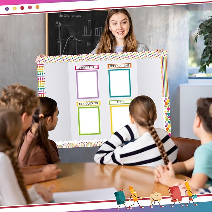 90 Pcs Science Fair Board Supplies 60 Trim Scalloped Bulletin Board Borders 24 Presentation Board Subtitles 6 Science Fair Titles for Classroom Display Boards(Colorful)