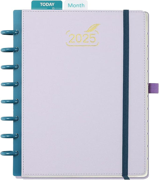 BEZEND Life Planner 2025 Weekly & Monthly Family Organizer with 6 Columns 7" x 9" - Agenda 2025 Family Calendar with Tabs, Pocket & Tear-off Shopping List, Disc Bound Flexible Cover - Lilac
