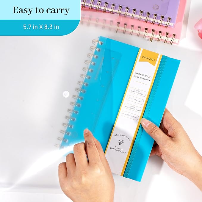 Yoment Spiral Notebook College Ruled A5 Spiral Bound Journal 160 Pages Thick Paper Plastic Hardcover Spiral Notebook 5x7 Wire Bound Notebooks for Note Taking School Office Supplies, Teal