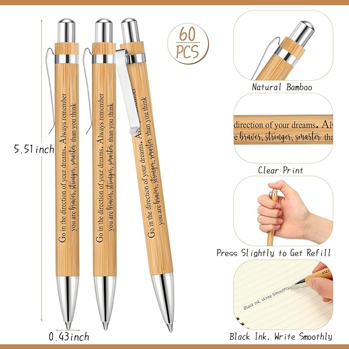 Kosiz 120 Pcs Graduation Gifts Motivational Mini Journal Inspirational Bamboo Pen Kraft Notebooks Bulk Wooden Retractable Ballpoint Pen for Class of 2025 College Gifts (Wooden)