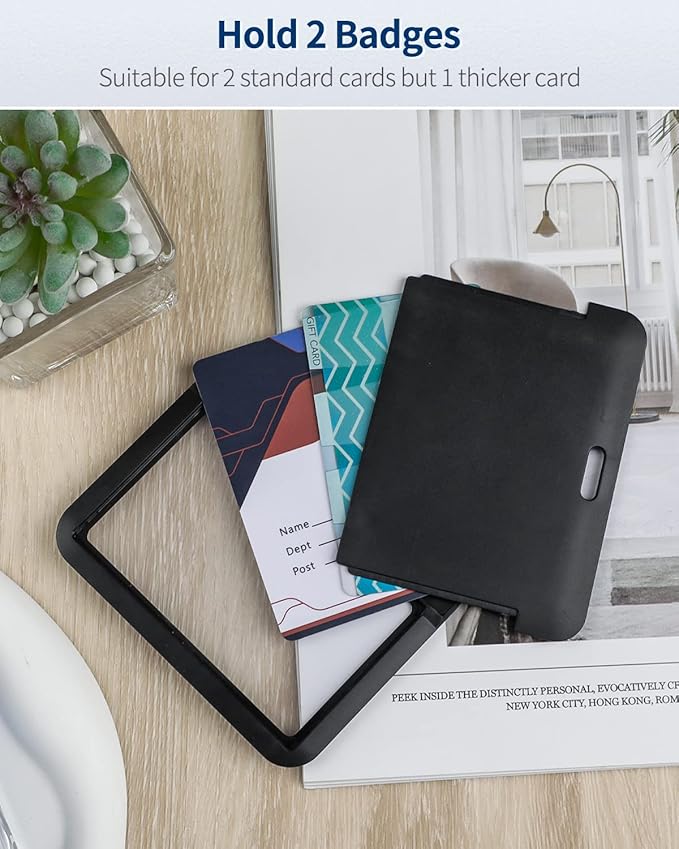 Uniclife 1 Pack Sliding ID Badge Holder Black Horizontal Hard Plastic Case with Clear Window Card Protector Pouch for Office School ID Credit Cards Proximity Key Cards Driver’s Licenses and Passes