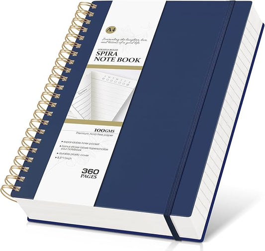 Spiral Notebook Journal College Ruled 8.5''x 11'', 360 Pages Lined Thick Journals for Women Men, A4 Large Spiral Notebooks with 100GSM Paper, Spiral Journaling for Writing Work, School Blue