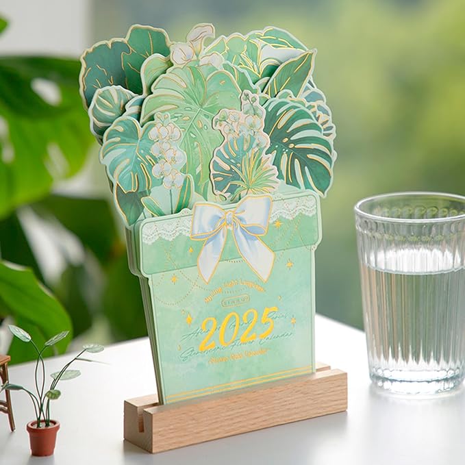 2025 Creative Desk Calendar Unique Flower Basket Shape Memo Notes Planner Calendar 8.5" x 6" - Monstera