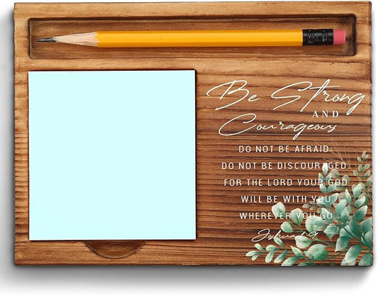 vizuzi Bible Verse Joshua 1 9 Christian Decor Sticky Note Holder Gifts for Women Men Prayer Coworkers Employees Friends Inspirational Positive Scripture Desk Self-Stick Note Pad Holders ZSS52