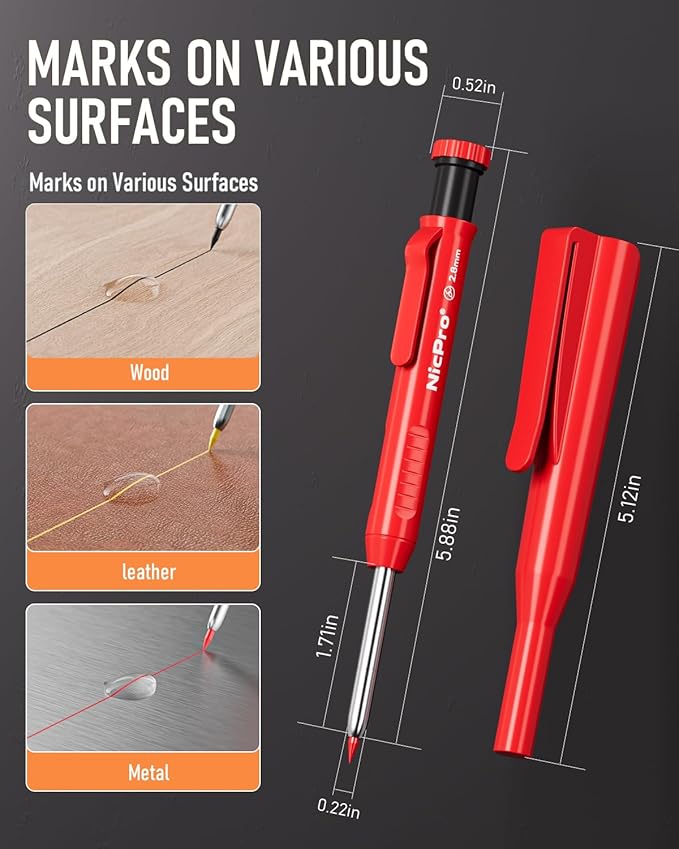 Nicpro 2Pack Carpenter Pencil with Sharpener, Mechanical Carpenter Pencils with 26 Refills (Red, Black, Yellow), Heavy Duty Construction Pencil, Woodworking Pencils for Architect