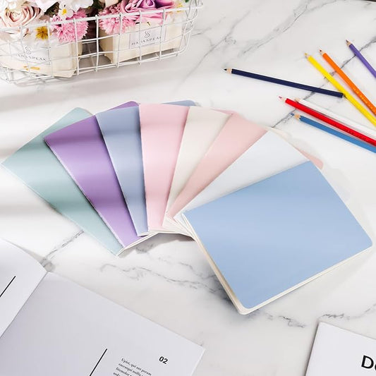 Ddaowanx Notebooks, Journals in Bulk, Blank Paper Sketchbooks, 72 Pages, 36 Sheets, 80GSM, 8.3x5.5 Inch, A5 Size, Travel Writing Notebooks Journal for Office School Supplies (Blank-8pack, 8 Colors)