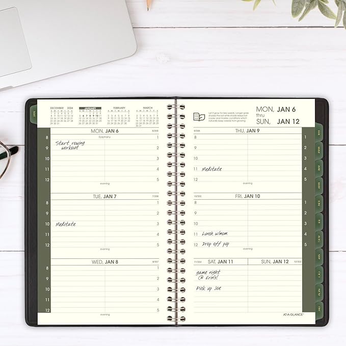 AT-A-GLANCE 2025 Appointment Book Planner, Weekly & Monthly, 5" x 8", Small, Hourly, Recycled, Black (70100G0525)