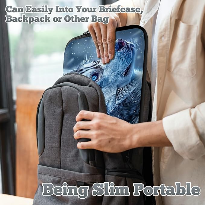 Laptop Sleeve Case Bag 15 inch, Blue Eye Wolf Slim Carrying Case Durable Handbag Travel Laptop Bag for 15 inch MacBook Air M3/M2/15 Pro/Surface Laptop 7/6/5/4/3/ Dell XPS 15 Plus