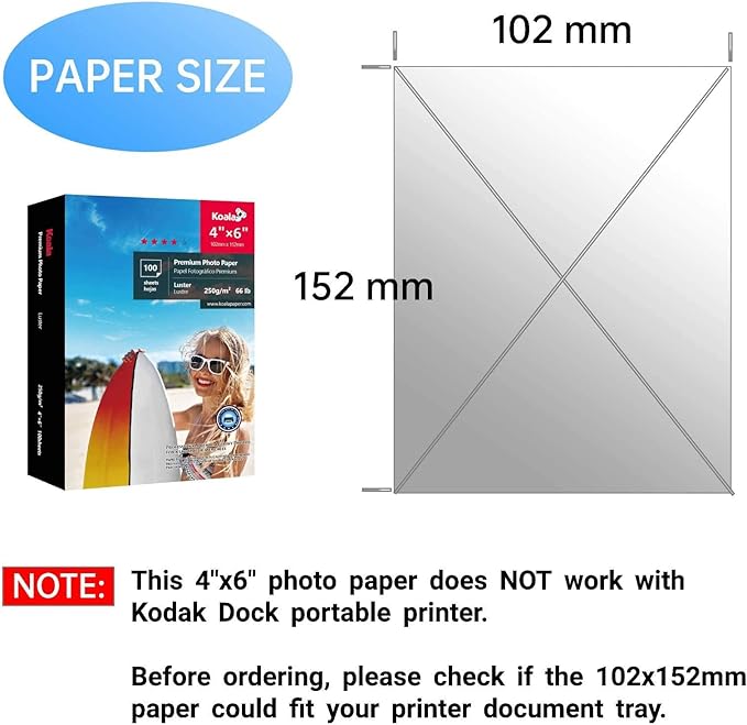 Koala Premium Photo Paper 4x6 Inch Luster Finish, Soft Gloss 66lb Water-resistant, for Inkjet Printer 100 Sheets