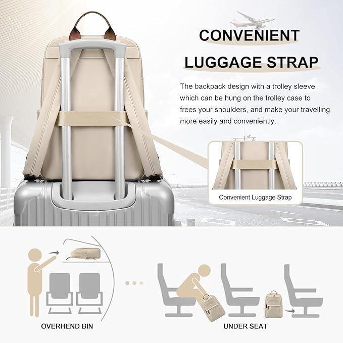 Laptop Backpack for Women Travel Work Commute Casual Daypack Backpack Purse Computer Bags Fit 14 Inch Notebook (Apricot)