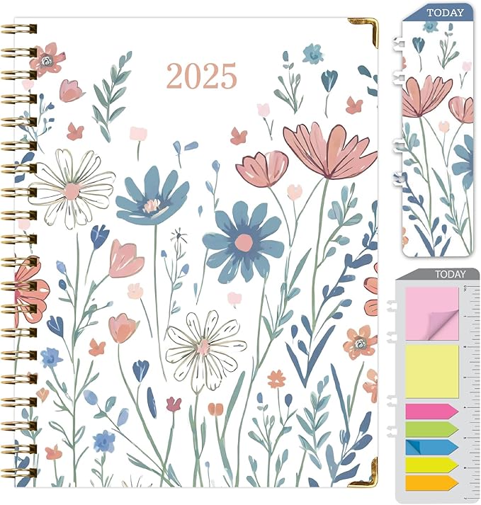 HARDCOVER 2025 Planner, 7"x9": 14 Months (November 2024 - December 2025), Daily Weekly Monthly Planner, Yearly Agenda, Bookmark, Pocket Folder and Sticky Note Set (Colorful Botanicals)