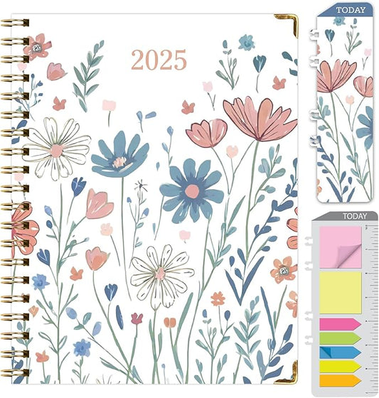 HARDCOVER 2025 Planner, 7"x9": 14 Months (November 2024 - December 2025), Daily Weekly Monthly Planner, Yearly Agenda, Bookmark, Pocket Folder and Sticky Note Set (Colorful Botanicals)