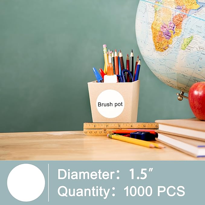 Hybsk 1.5 inch Circle Color Direct Thermal Stickers Shipping Labels for Barcodes,Name Tag,DIY Logo Design,Inventory– Compatible with Zebra,Rollo,Munbyn,and More-1000 pcs (1.5 inch,White)