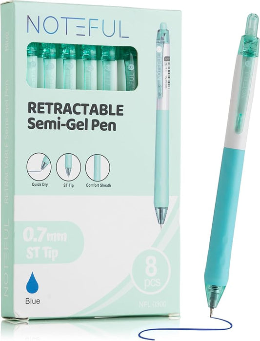 Retractable Semi Gel Pens Clicker, Fine Point 0.7 mm, Premium Comfort Grip for Smooth Writing Planner and School Supplies (Blue, 1 Count (Pack of 8))