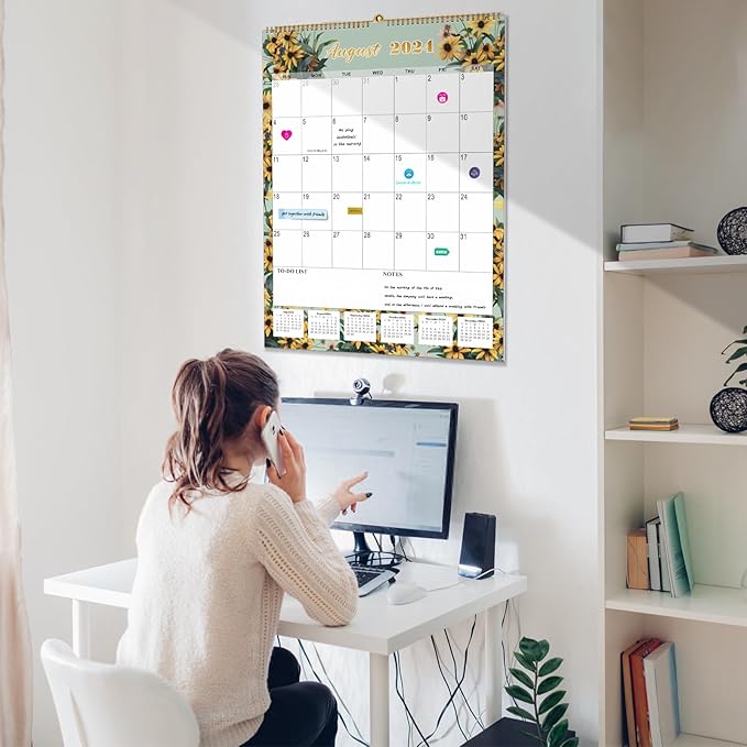 Gannyfer 2025 Wall Calendar, Large Wall Calendar Jul 2024-Dec 2025, 18 Months 17"x22" Yearly Calendar with Plastic Cover, Thick Paper, Monthly Planner Hanging Calendars for Home School, or Office - State Floral (6 Funny Stickers)