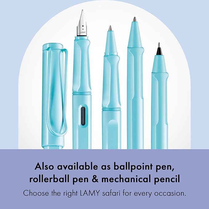 LAMY safari aquasky - Fountain Pen with ergonomic grip & polished steel nib in size M - ideal for any Writing & Calligraphy - including LAMY T 10 blue cartridge - Right-Handed