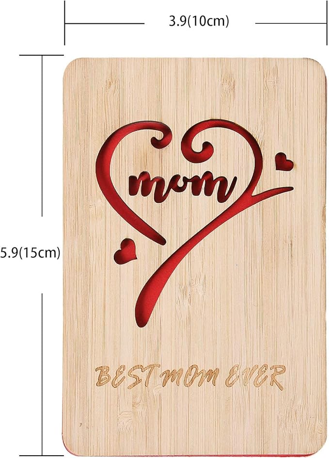 Wooden Mother's Day Card, Best Mom Ever Birthday Card,Handmade Bamboo Birthday Gifts for Mum/Her/Wife