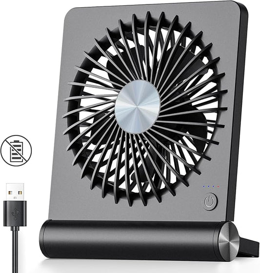 Koonie Desk Fan, Strong Wind Ultra Quiet Small USB Fan 180° Tilt Folding 3 Speeds Adjustable USB-C Powered Personal Fan for Home Office Desktop Black