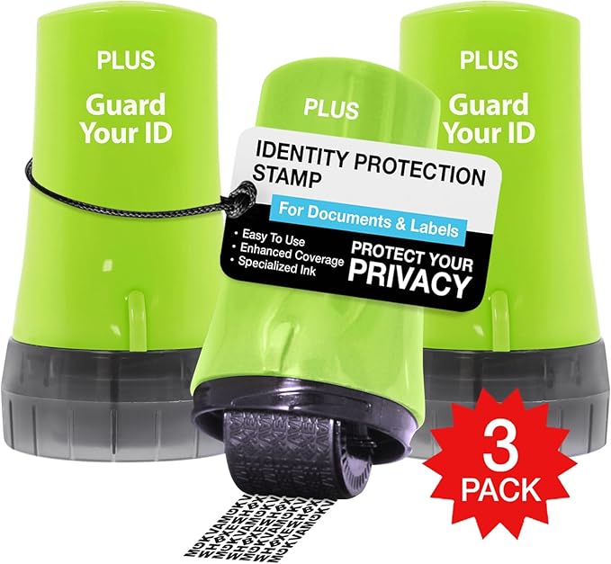 Guard Your ID Security Roller Set for Identity Theft Protection Advanced 2.0 Stamping and Redacting (Regular 3-Pack, Green)
