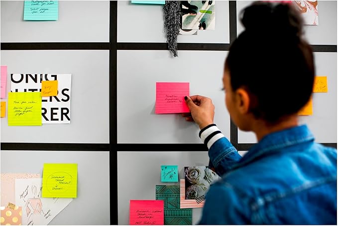 Post-it Super Sticky Lined Notes, 6 Sticky Note Pads, 4 x 4 in., School Supplies, Office Products, Sticky Notes for Vertical Surfaces, Monitors, Walls and Windows, Energy Boost Collection