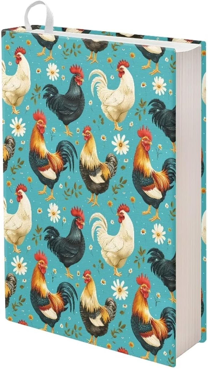 Gomyblomy Daisy Book Sleeve Covers for Paperbacks Rooster Chicken Print Jumbo Book Sox Protective Textbooks Cover Stretchable Fabric Book Cloth School Office Supplies for Women Girls