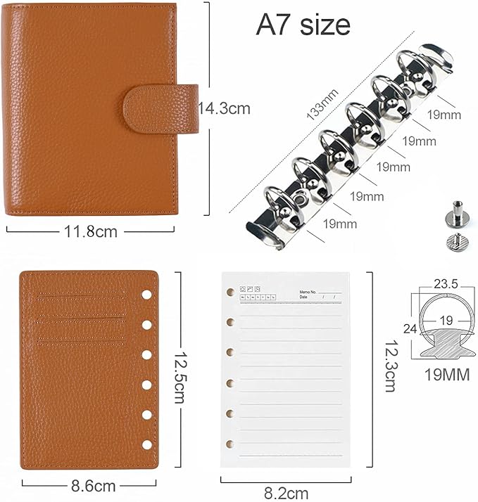 Moterm Pocket Regular Rings Planner - Genuine Leather Binder Organizer (Pebble-Burnt Orange, 19mm Ring)