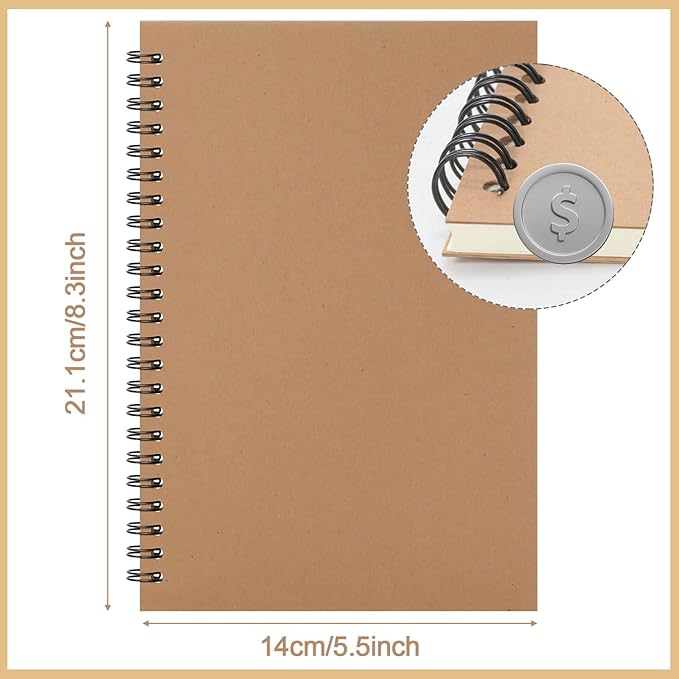 Epakh 22 Packs Spiral Notebook Hard Cover Spiral Journal, Wide Ruled Pages, 50 Sheets 100 Pages, Lined Style(Brown,A5)