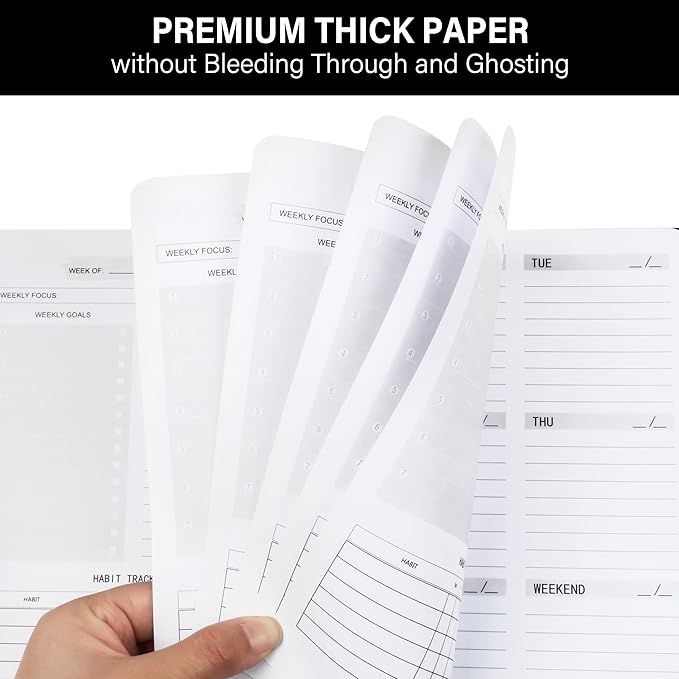 KMQOY Weekly Planner - Undated 52-Week To Do List Planner with Habit Tracker Spiral Weekly Planner for Weekly Goals/Work Planner, 5.8" * 8" - black