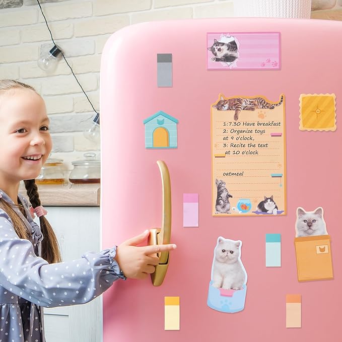 B1ykin Sticky Notes Set - Cartoon Theme Cute Self-Stick Notes Pad Teacher Appreciation Gifts， Self-Adhesive Writing Memo Pages Sticky to Do Notepad for Kids Employee School Office (Cat Lovers)