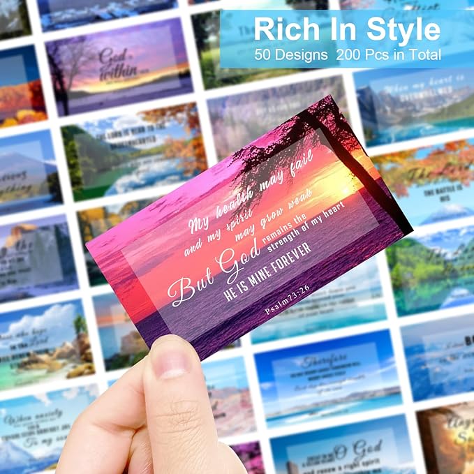200 Pcs 50 Styles Prayer Cards Bible Verse Card Double-Side Scripture Inspirational Cards Motivational Encouraging Christian Cards for Women Men Mini Business Easter Religious Christian Gifts