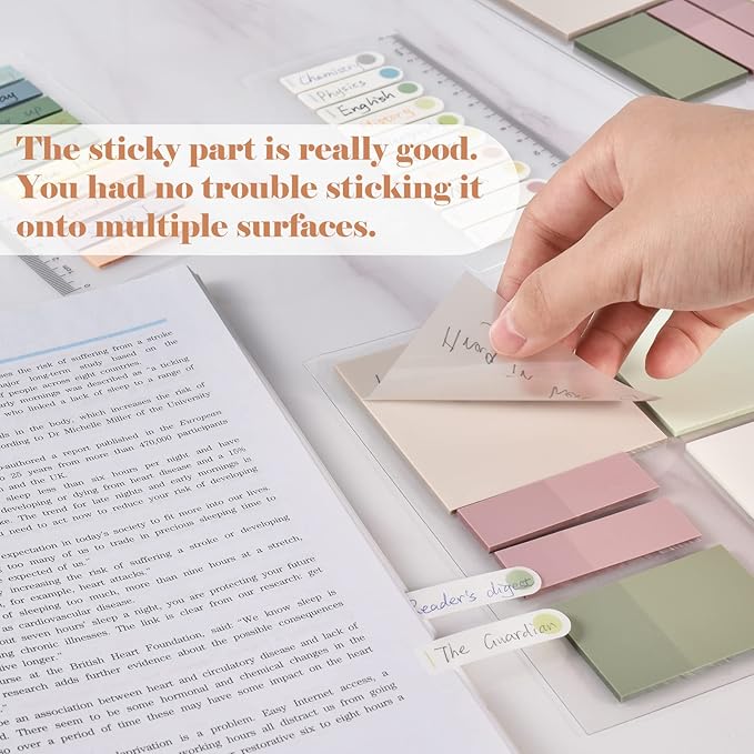 BAYTORY 700 Sheets Transparent Sticky Notes, Clear Waterproof 3 x 3 inch See Through Memo Pad, Self-Adhesive Translucent Writable Index Tabs for Annotating Books, Office & School Study Supplies