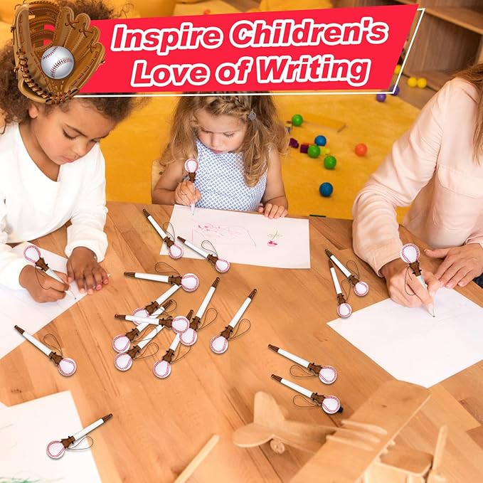 Lincia 24 Pcs Sport Funny Pen Hoop Ballpoint Novelty Bulk Plastic Sports Soccer Basketball Baseball Football Tennis Golf Themed Pen for Birthday Party School Award Party Favor Supplies(Baseball)