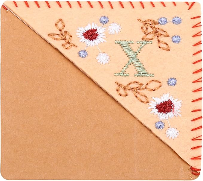 PATIKIL Personalized Embroidered Corner Bookmark, Cute Flower Felt Stitched Triangle Book Mark Page Marker for Women Men Book Lovers Teachers, Pink, Letter x