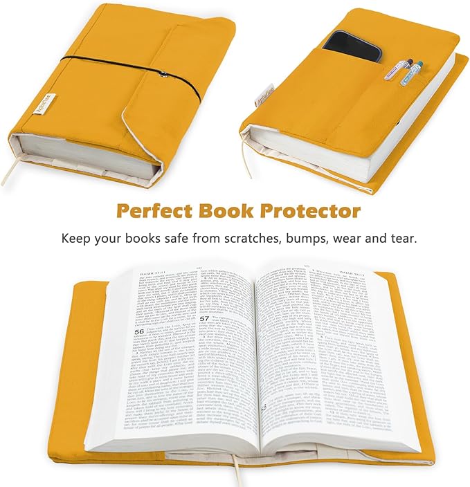 Canvas Book Covers, Washable Book Protector, Book Cover for Paperback Novels, Adjustable Book Cover for Hardcover with Pockets for Pen, Soft Cover Books, Book Lovers Gifts