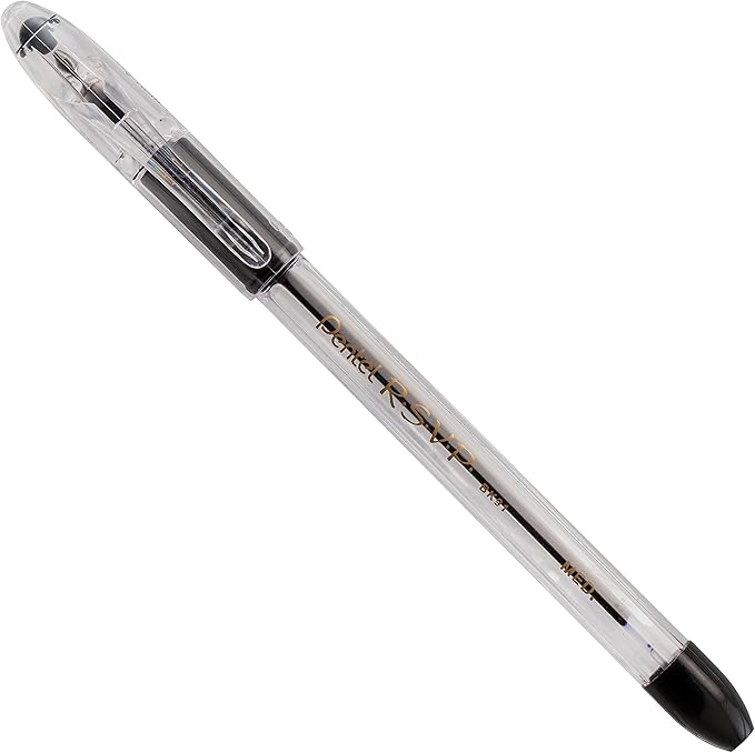 Pentel(R) R.S.V.P.(R) Ballpoint Pens, 1.0 mm, Medium Point, Clear Barrel, Black Ink, Pack Of 12, BK91-A