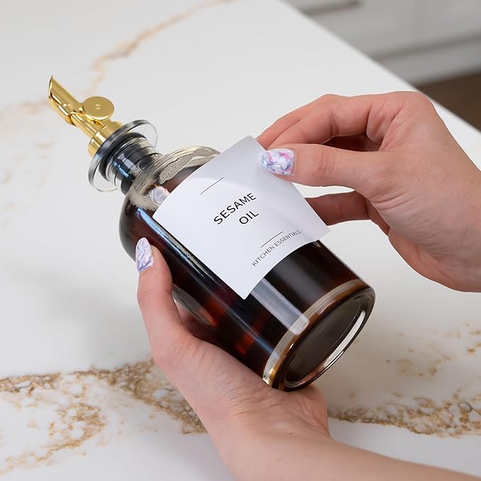 Olive Oil Labels for Glass Bottles - 2.5" x 2.5" Waterproof & Oil-Proof Kitchen PVC Sticker Labels for Oils, Vinegars, Sauces, Cooking Wines & Condiments - Minimalist White, 39pcs