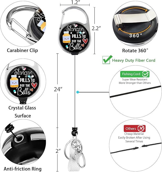 Pharmacy Pharmacist Chill Pill Lanyards for Id Badges, Cute Funny Badge Reel Heavy Duty with Carabiner Clip, Fashionable ID Badge Holder with Breakaway Lanyard, Teacher Nurse Office Christmas Gifts
