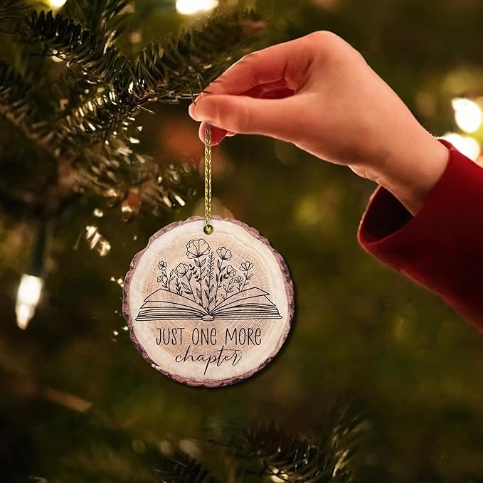 HYTURTLE Book Gifts for Book Lovers Librarian - Book Christmas Wooden Ornament Tree Decoration - Just One More Chapter - Book Lover Gifts - Book Gifts for Men Women - Book 2-Sided Keepsake Ornament